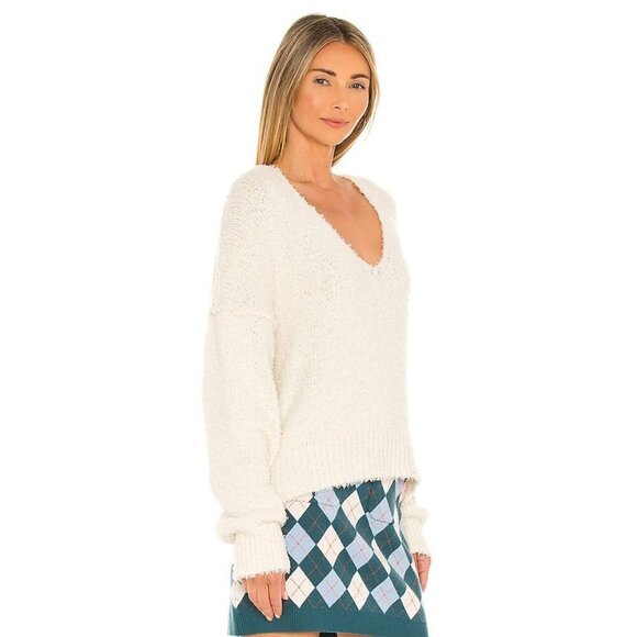 NWT Free People cream off-white fuzzy textured knit slouchy sweater, XS - Picture 7 of 12
